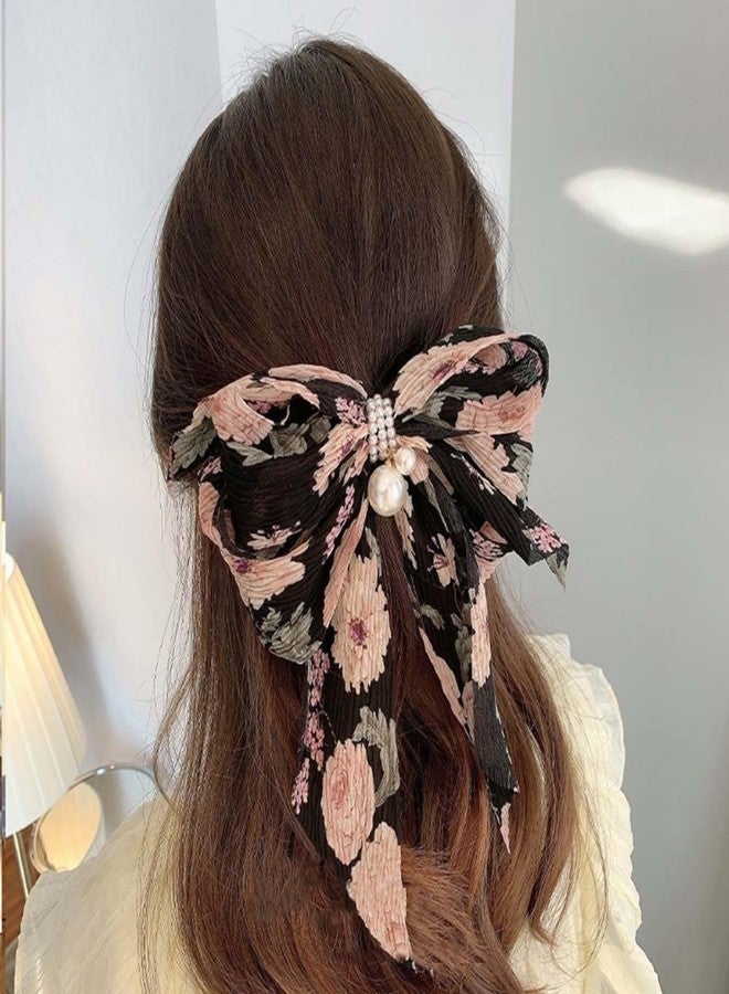 VORSET 2pcs Floral Korean Women Pearl Chiffon Hair Clip Large Bow Strong Hold Bowknot Spring Clip Hair Accessories for Girls - Image 2