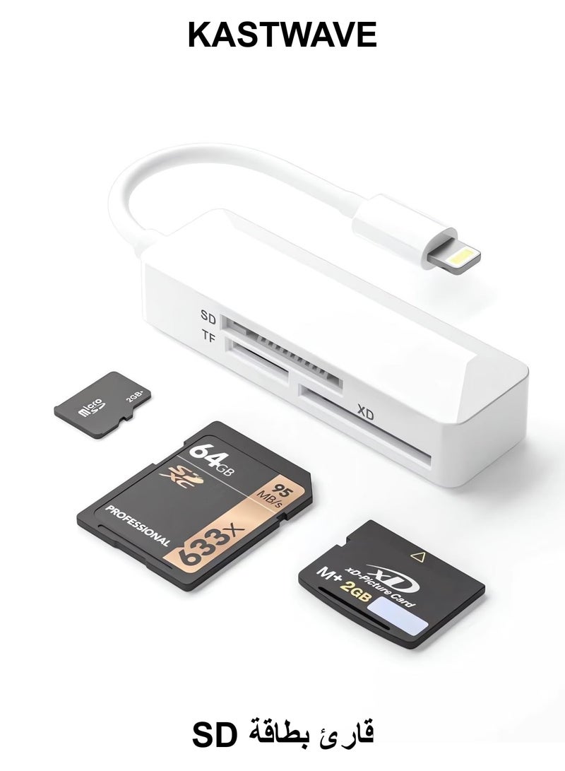KASTWAVE Lightning SD Card Reader for iPhon High-Speed Memory Adapter for iPhone 14/13/12/11/XS/XR/X/8/7/6/ Supports SD/TF/XD 128G 256G - Image 1