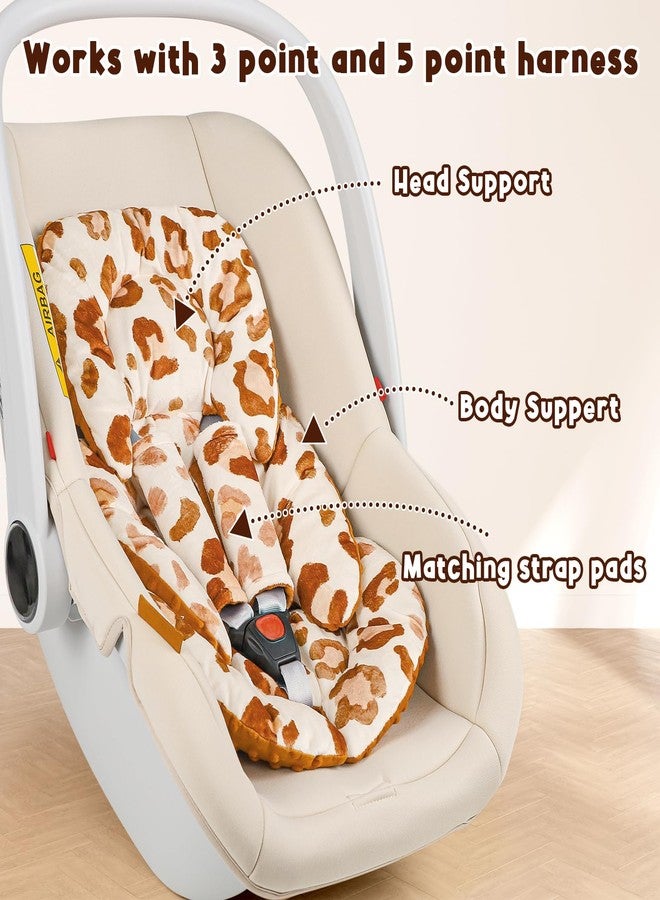 GFU Infant Car Seat Insert Head and Body Support, GFU Reversible Newborn Insert for Carseat With Strap Pads, Soft Stroller Cushion Pillow Insert for Boys and Girls, Fits for Stroller, Swing, Leopard Print - Image 3