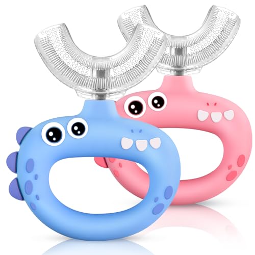 SUPERZZKKE Toddler Toothbrush - U Shaped for Kids Ages 1-2, 2-4, Baby Toothbrush with Food Grade Soft Silicone, 360° Whole Mouth Cleaning Design, 2 PCS