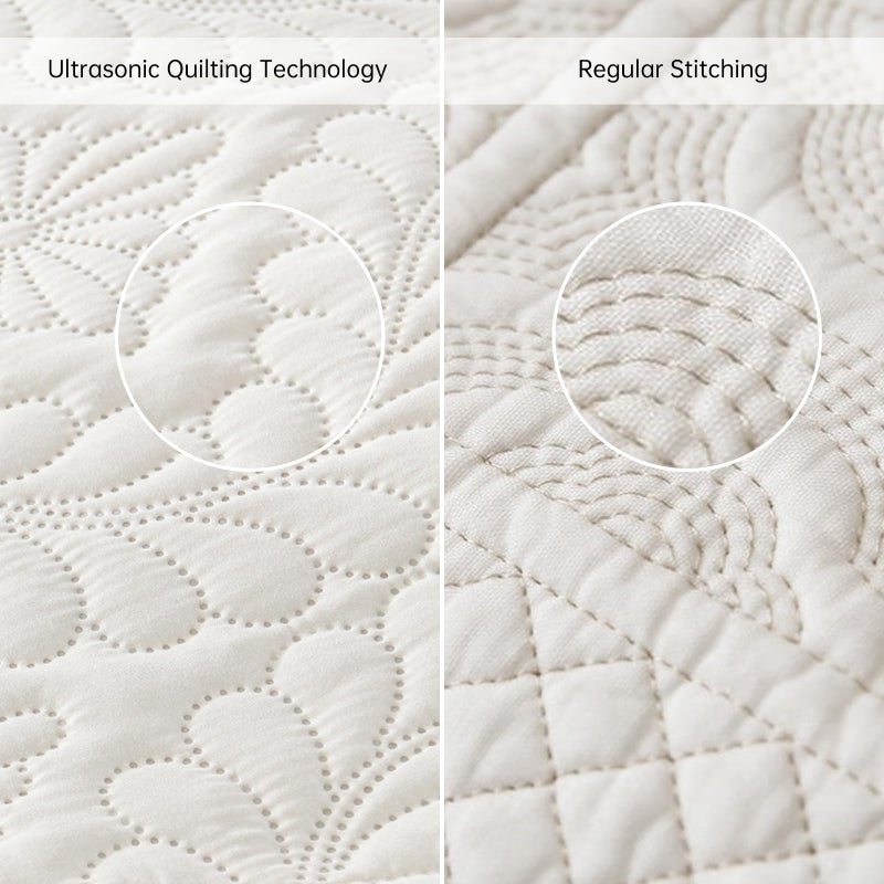 DJY Queen Quilt Bedding Set Size, Beige Ruffled Lightweight Soft Bedspreads Queen Size Coverlet, Basket Weave Quilted Blanket Thin Quilt Bed Cover for All Season - 3 Piece (1Quilt, 2 Pillow Shams) - Image 5