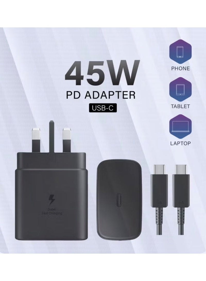 تنبلس محول طاقة بقدرة 45 وات مع كابل USB-C شحن فائق السرعة للأجهزة المتوافقة باللون الأسود - Image 1