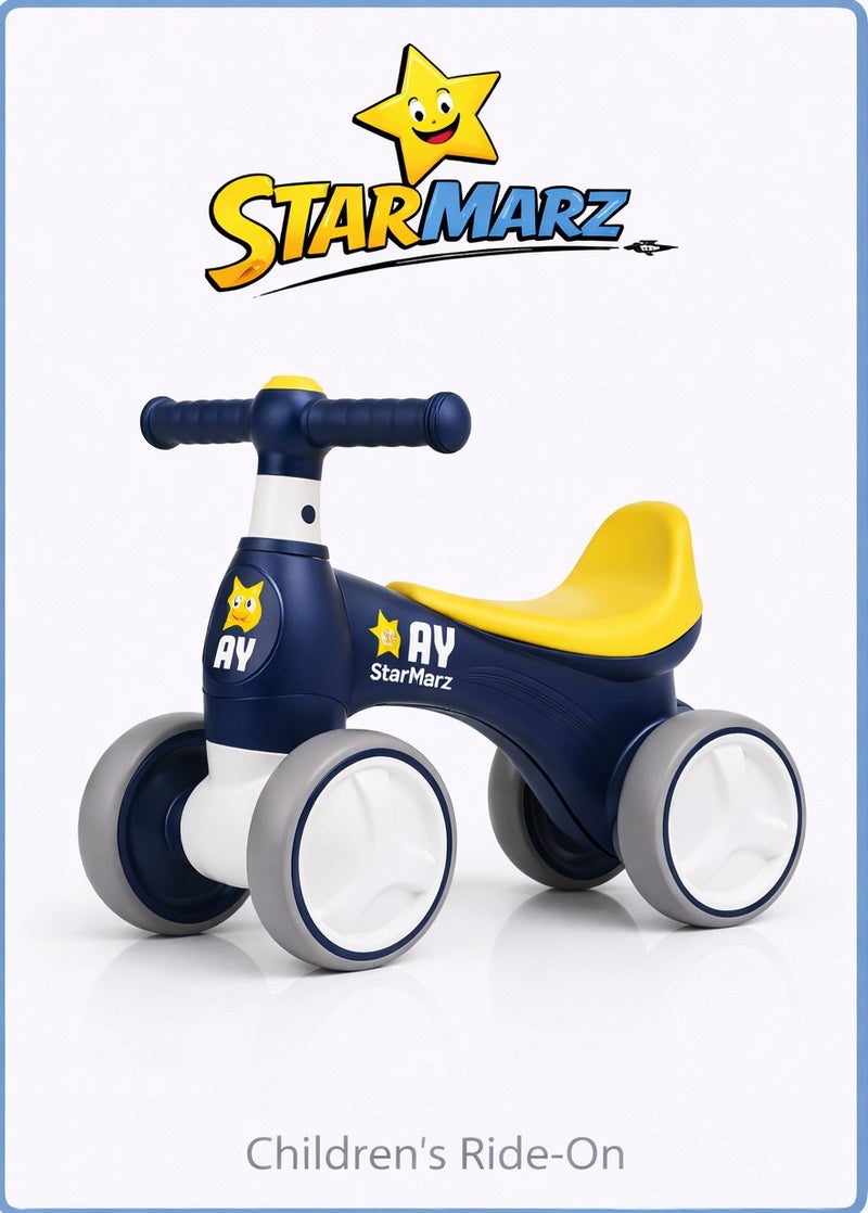 StarMarz Baby Balance Bike – Premium 4-Wheel Training Bike with Soft Seat & Silent Wheels – Babies (1–5 Year), Navy & Yellow - Image 1