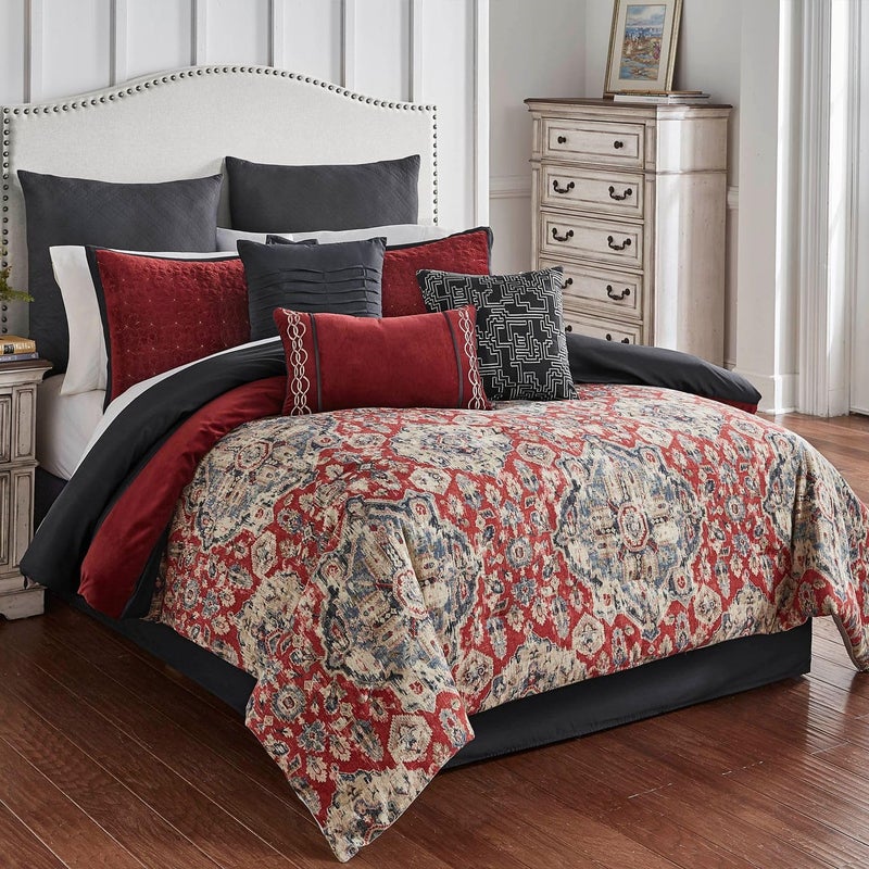 Riverbrook Home Riverbrook Home 100 Polyester Comforter Set King Sadler  RedGray 10 Piece Set 