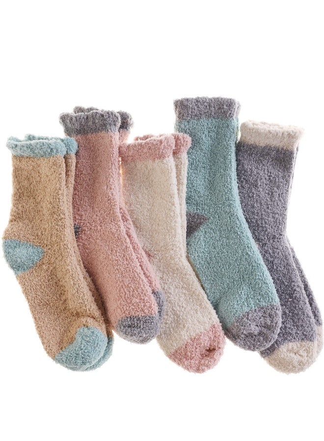 5 Pairs Fuzzy Socks For Women Fluffy Slipper Cozy Winter Soft Comfy Plush Thermal Casual Warm Cabin Socks - Image 1