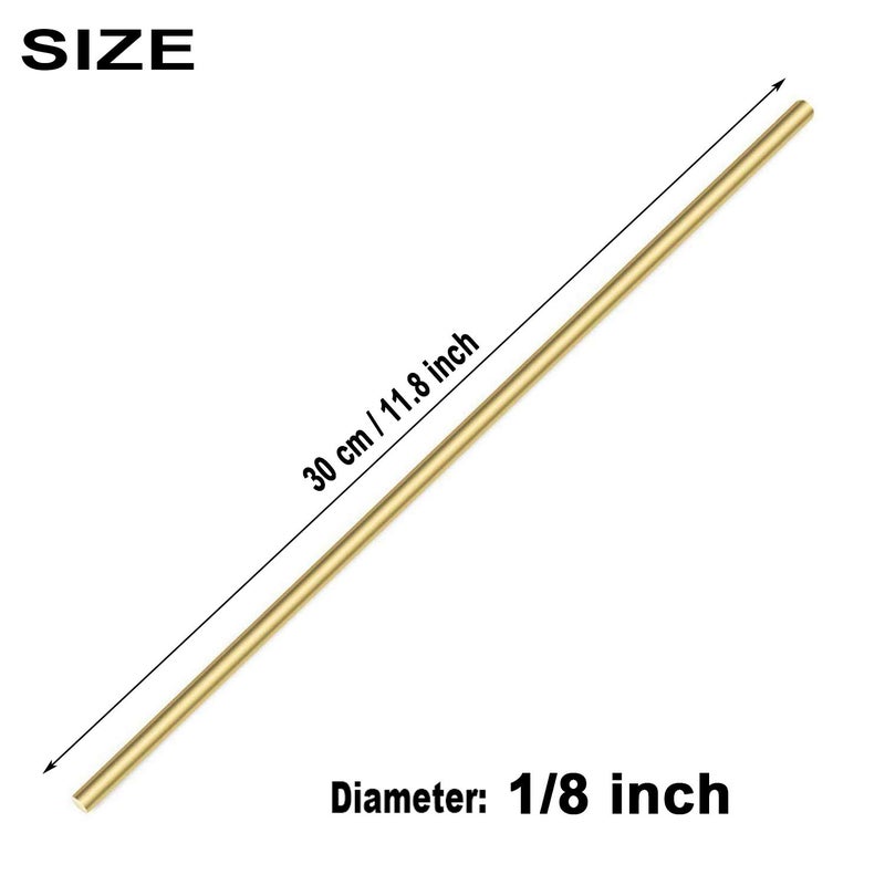 PGCOKO 1/8 Inch Brass Round Rod, 8Pcs Solid Round Brass Rod Lathe Bar Stock, 11.8 inch in Length - Image 2