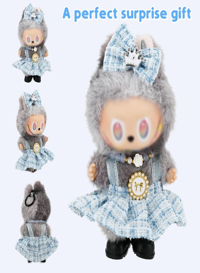 Evowatt 2-Piece Doll Outfit Set for Labubu Dolls - Hair Clip and Dress Set, Adorable Clothing Accessories for 17cm Dolls (Doll Not Included)_Blue - Image 4