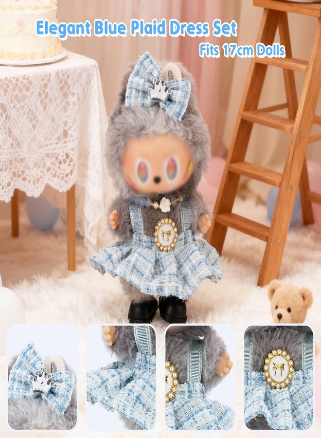 Evowatt 2-Piece Doll Outfit Set for Labubu Dolls - Hair Clip and Dress Set, Adorable Clothing Accessories for 17cm Dolls (Doll Not Included)_Blue - Image 2