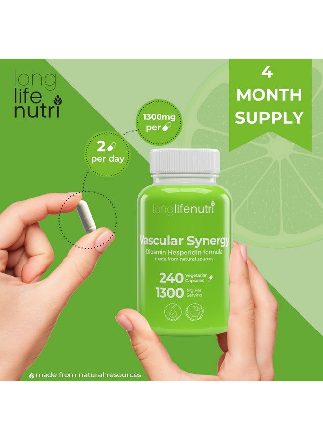 LongLifeNutri Diosmin Hesperidin Complex, Vascular Synergy 1000mg/300mg for Optimal Circulation & Vein Support: 240 Capsules, 120 Servings, 4-Month Supply, Made in USA - Image 4