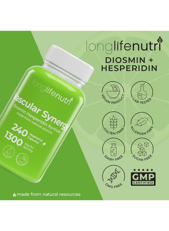 LongLifeNutri Diosmin Hesperidin Complex, Vascular Synergy 1000mg/300mg for Optimal Circulation & Vein Support: 240 Capsules, 120 Servings, 4-Month Supply, Made in USA - Image 5