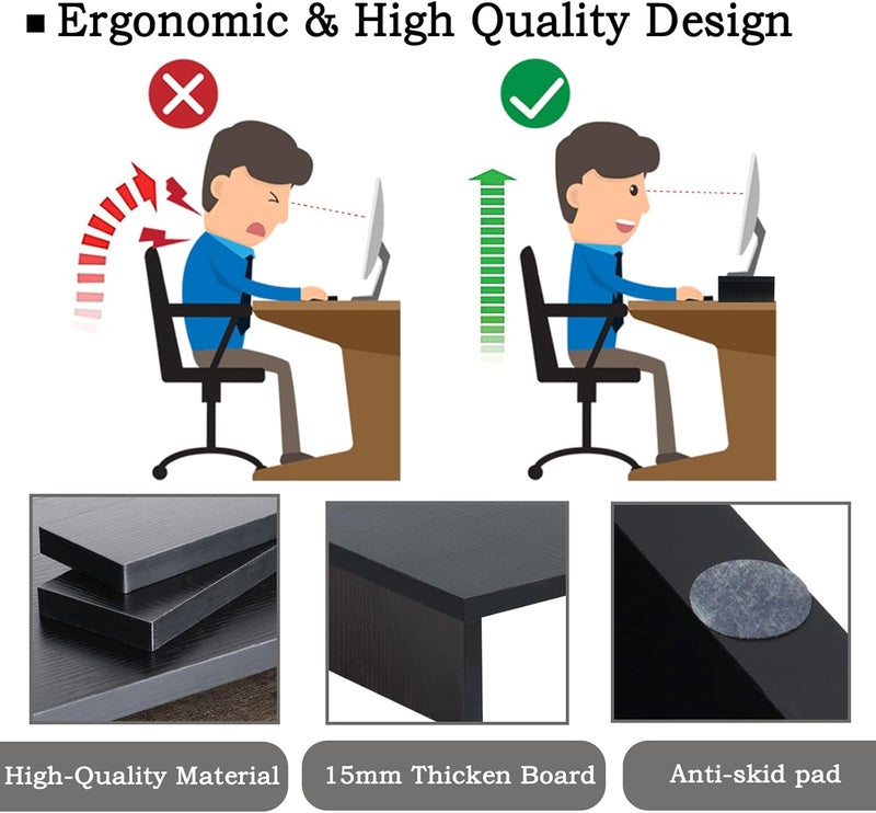 TEAMIX Wood Monitor Stand Riser-2 Pack, 2 Tier Adjustable Monitor Stand Dual Monitor Riser for 2 Monitors/Laptop/PC Black Computer Stand for Desk - Image 4