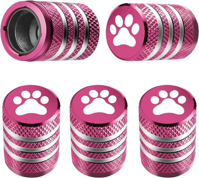 DECURCAR Tire Valve Stem Cap Cover - (5 Pack) Tire Air Caps Metal with Plastic Liner Corrosion Resistant Leak-Proof Cat/Dog Paw for Car Truck Motorcycle Bike Pink - Image 1