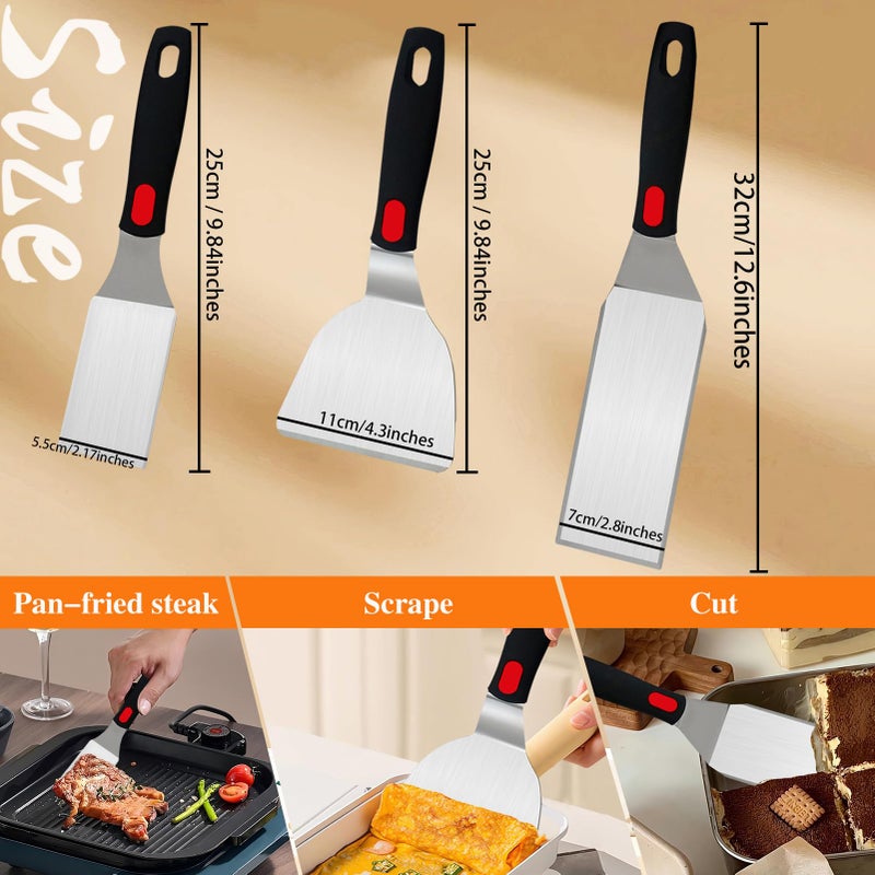 TOTDTDA Spatula Set 6-Piece - kitchen utensils set cooking Stainless Steel Turner Set, 600Â°F Heat Resistant, Metal Spatulas for Griddle/Cast Iron & Nonstick Safe Silicone Tools for Egg, Pancake, Burger - Image 2