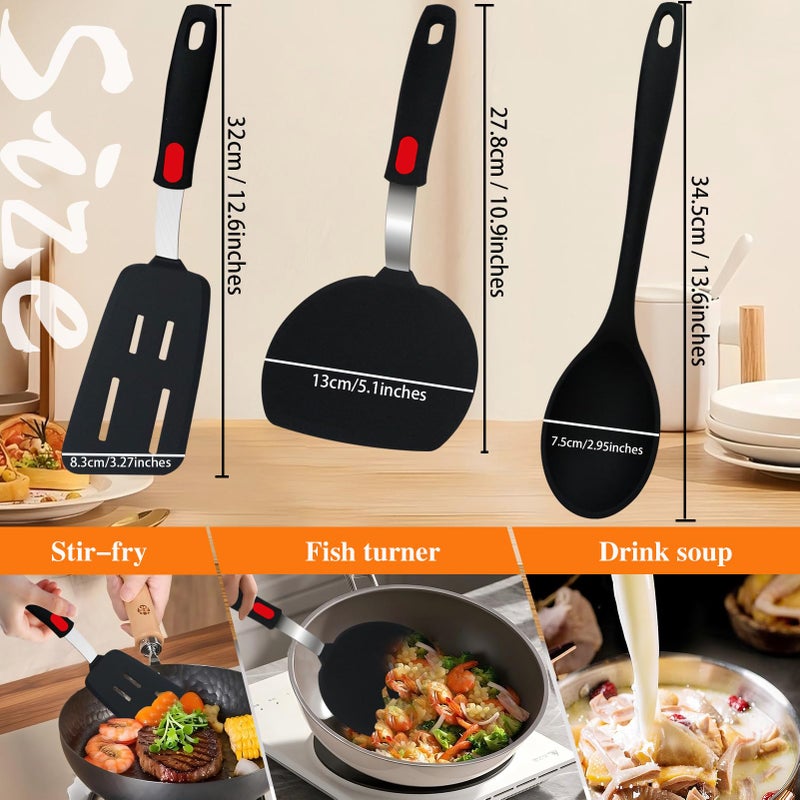 TOTDTDA Spatula Set 6-Piece - kitchen utensils set cooking Stainless Steel Turner Set, 600Â°F Heat Resistant, Metal Spatulas for Griddle/Cast Iron & Nonstick Safe Silicone Tools for Egg, Pancake, Burger - Image 3