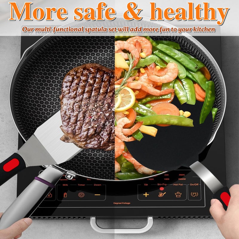 TOTDTDA Spatula Set 6-Piece - kitchen utensils set cooking Stainless Steel Turner Set, 600Â°F Heat Resistant, Metal Spatulas for Griddle/Cast Iron & Nonstick Safe Silicone Tools for Egg, Pancake, Burger - Image 4