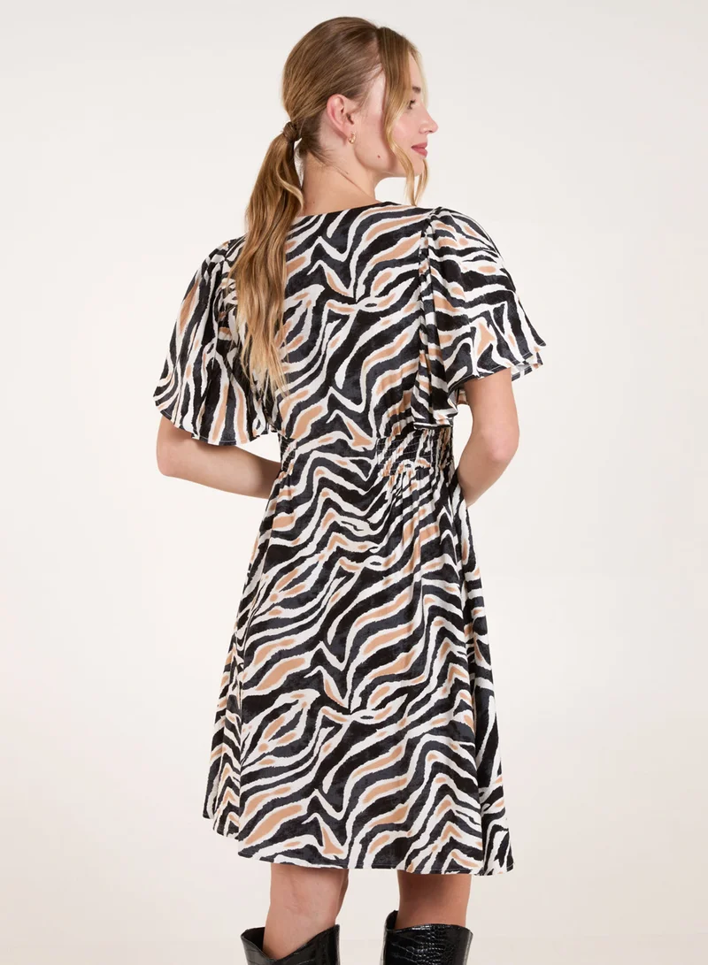 Blue Vanilla Button Front Shirred Waist Mini Dress