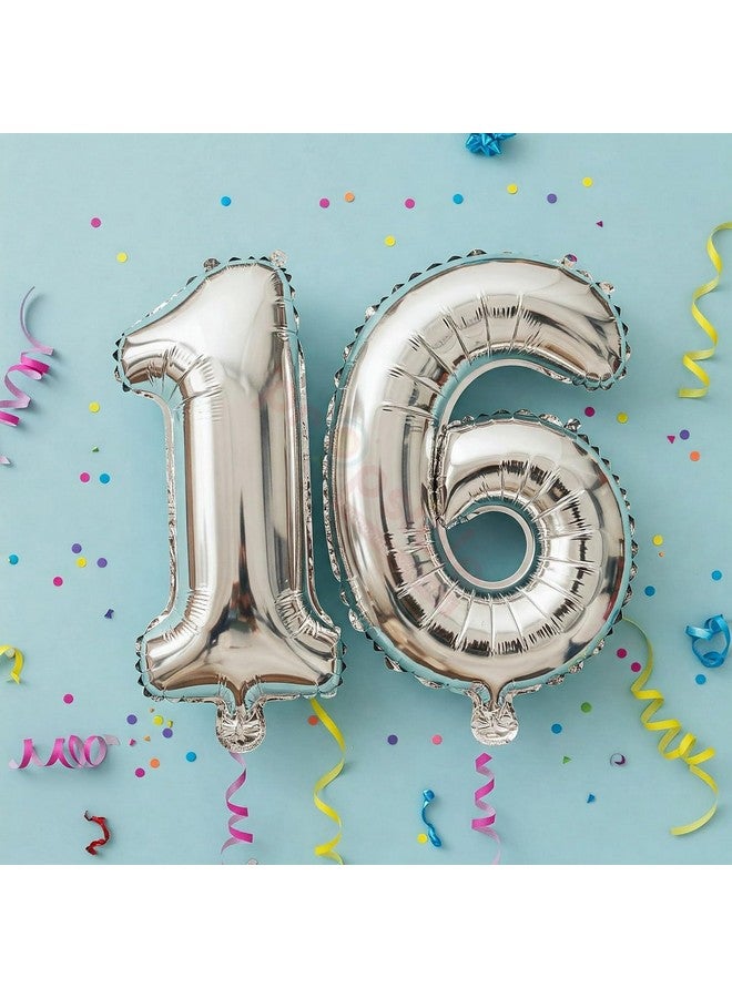 Propsicle 16 inch Birthday Foil 16 Number Helium Balloon Party Decoration Silver Pack of 2 | 16 Year No. Balloons Birthday/Anniversary | Sixteen Number - Image 3