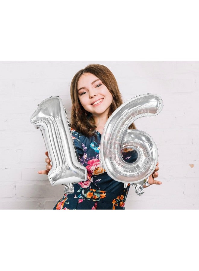 Propsicle 16 inch Birthday Foil 16 Number Helium Balloon Party Decoration Silver Pack of 2 | 16 Year No. Balloons Birthday/Anniversary | Sixteen Number - Image 5
