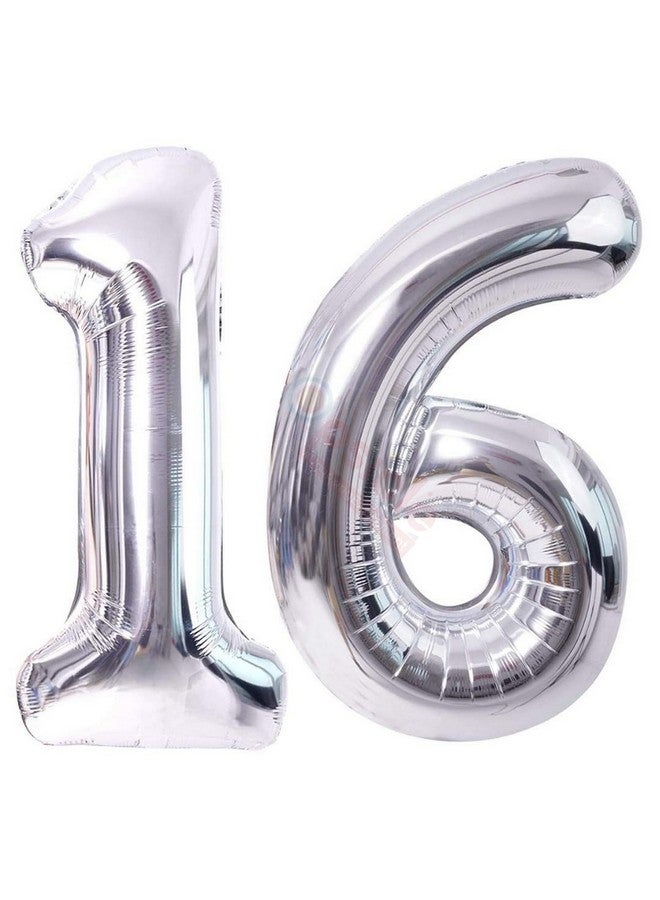 Propsicle 16 inch Birthday Foil 16 Number Helium Balloon Party Decoration Silver Pack of 2 | 16 Year No. Balloons Birthday/Anniversary | Sixteen Number - Image 1