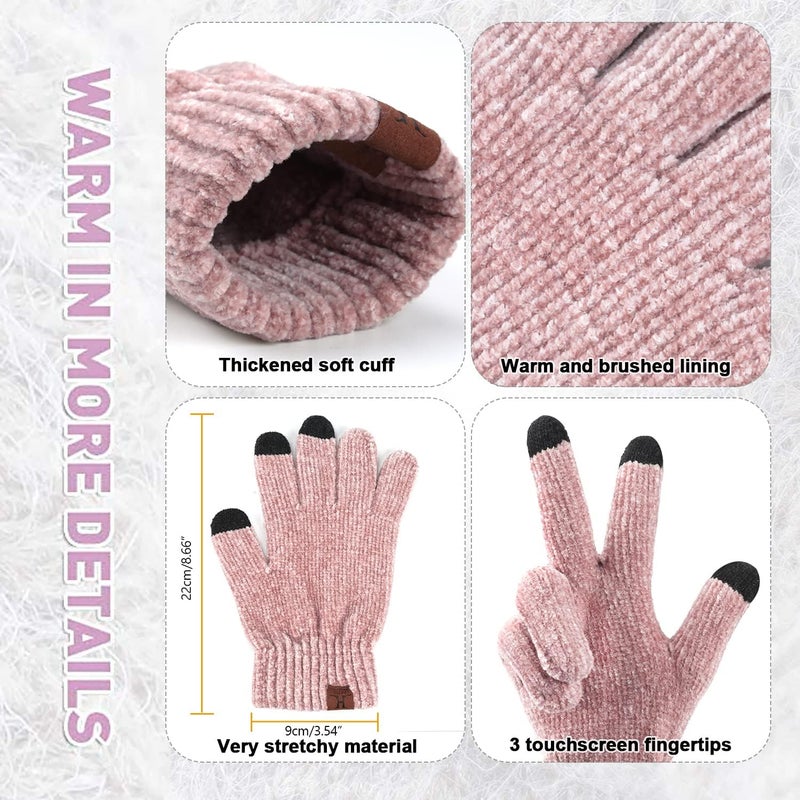 AQOTHES Womens Winter Knit Warm Hat Beanie Long Scarf Touch Screen Gloves Set Skull Caps Neck Scarves for Women - Image 4
