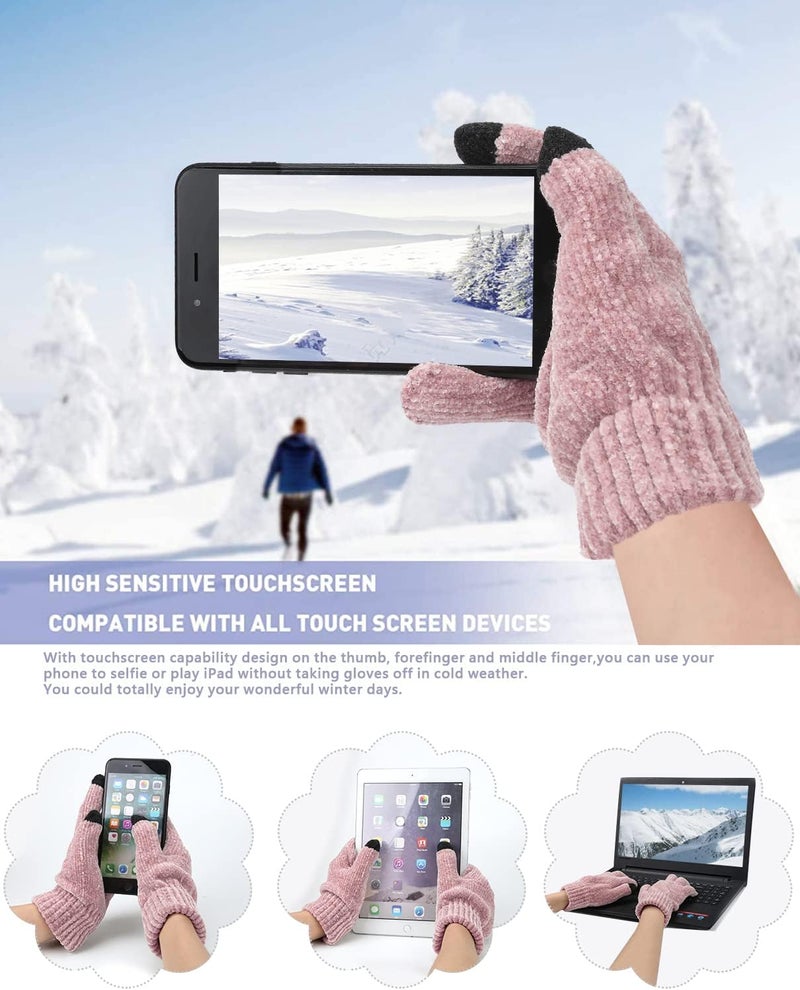 AQOTHES Womens Winter Knit Warm Hat Beanie Long Scarf Touch Screen Gloves Set Skull Caps Neck Scarves for Women - Image 3