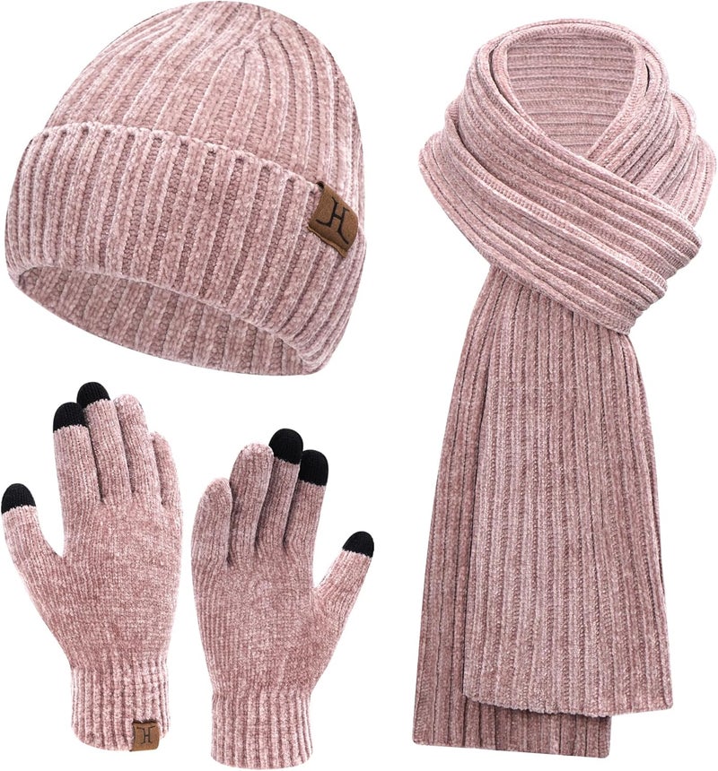 AQOTHES Womens Winter Knit Warm Hat Beanie Long Scarf Touch Screen Gloves Set Skull Caps Neck Scarves for Women - Image 1