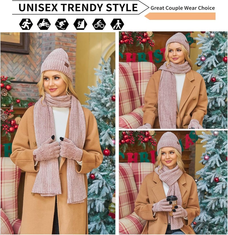 AQOTHES Womens Winter Knit Warm Hat Beanie Long Scarf Touch Screen Gloves Set Skull Caps Neck Scarves for Women - Image 5