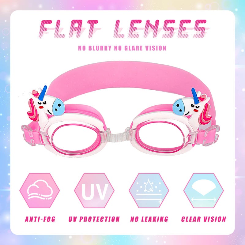 Foaincore 2 Pairs Kids Toddler Swim Goggles Anti Fog UV Swimming Goggles with Ear Plugs for Girls Boys Age 3-9 (Shark, Unicorn) - Image 3