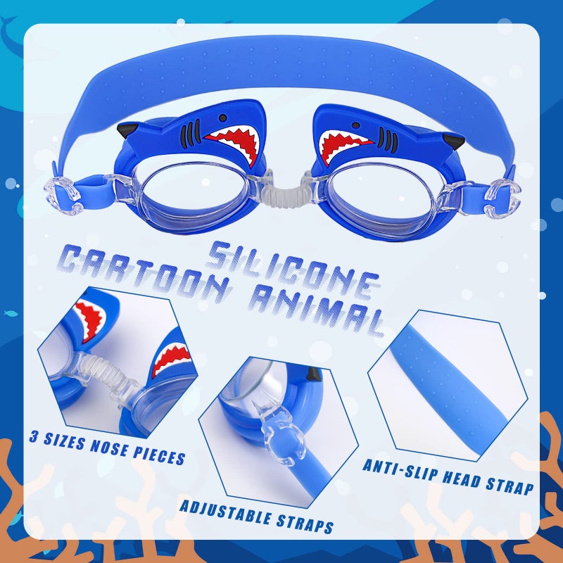 Foaincore 2 Pairs Kids Toddler Swim Goggles Anti Fog UV Swimming Goggles with Ear Plugs for Girls Boys Age 3-9 (Shark, Unicorn) - Image 5