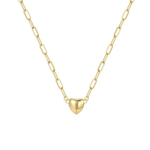 Tewiky Cute Heart Necklace 14K Gold Plated Heart Pendant Choker Small Gold Heart Necklaces for Women Paperclip Necklace Dainty Jewelry Gifts - Image 1