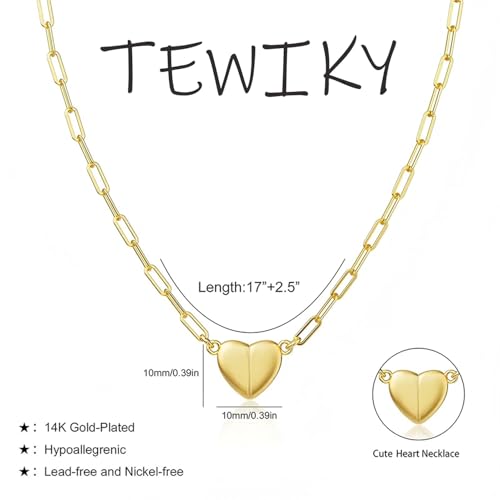 Tewiky Cute Heart Necklace 14K Gold Plated Heart Pendant Choker Small Gold Heart Necklaces for Women Paperclip Necklace Dainty Jewelry Gifts - Image 5
