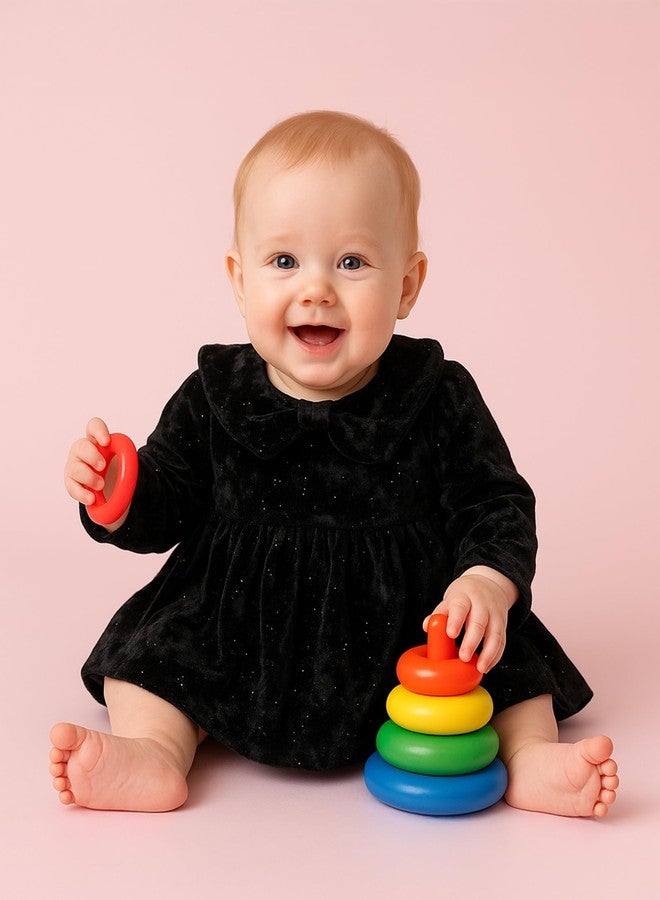 Mi Arcus Solid Velvet Black Peter Pan Collar Fullsleeves Frock Dress for Baby Girls 3-4 Years - Image 2