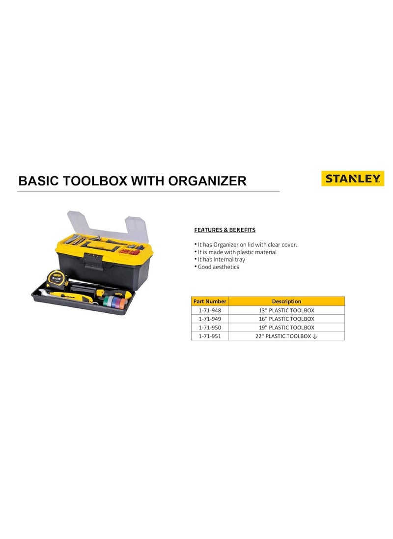 Stanley STANLEY 171948 13 Organized Maestro HeavyDuty Portable Plastic Essential Toolbox With Clear Top Lid Removable Tray Compartment For Easy Convenient Storage1 Year WarrantyYELLOW32x135x15 cm  - Image 5