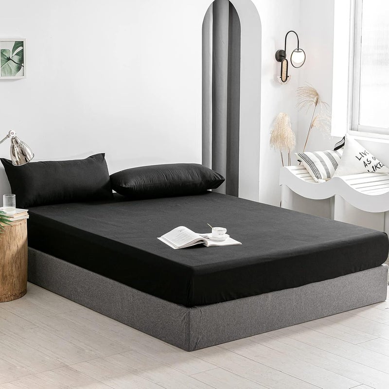 Good Nite Fitted Sheet 180 x 200 cm Black Polyester Bed Sheet 30 cm Extra Deep Pocket Sheet Fitted Sheet Soft and Breathable Machine Washable - Image 5