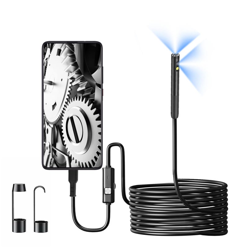 Aumotop Endoscope Camera with Light, 1920P HD Borescope with 8 Adjustable LED Lights Dual Lens, IP67 Waterproof Inspection Camera Replacement for iPhone iOS - Image 1