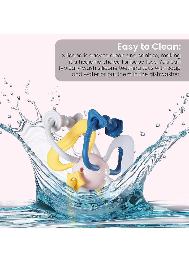 Baybee Silicone Baby Teether Toys for Teething Gums, Manhattan Teething Rattle Toy with Loops Ring, 100% Food Grade Silicone Teether Toy,Chew Teether for Boy,Girl - Image 4