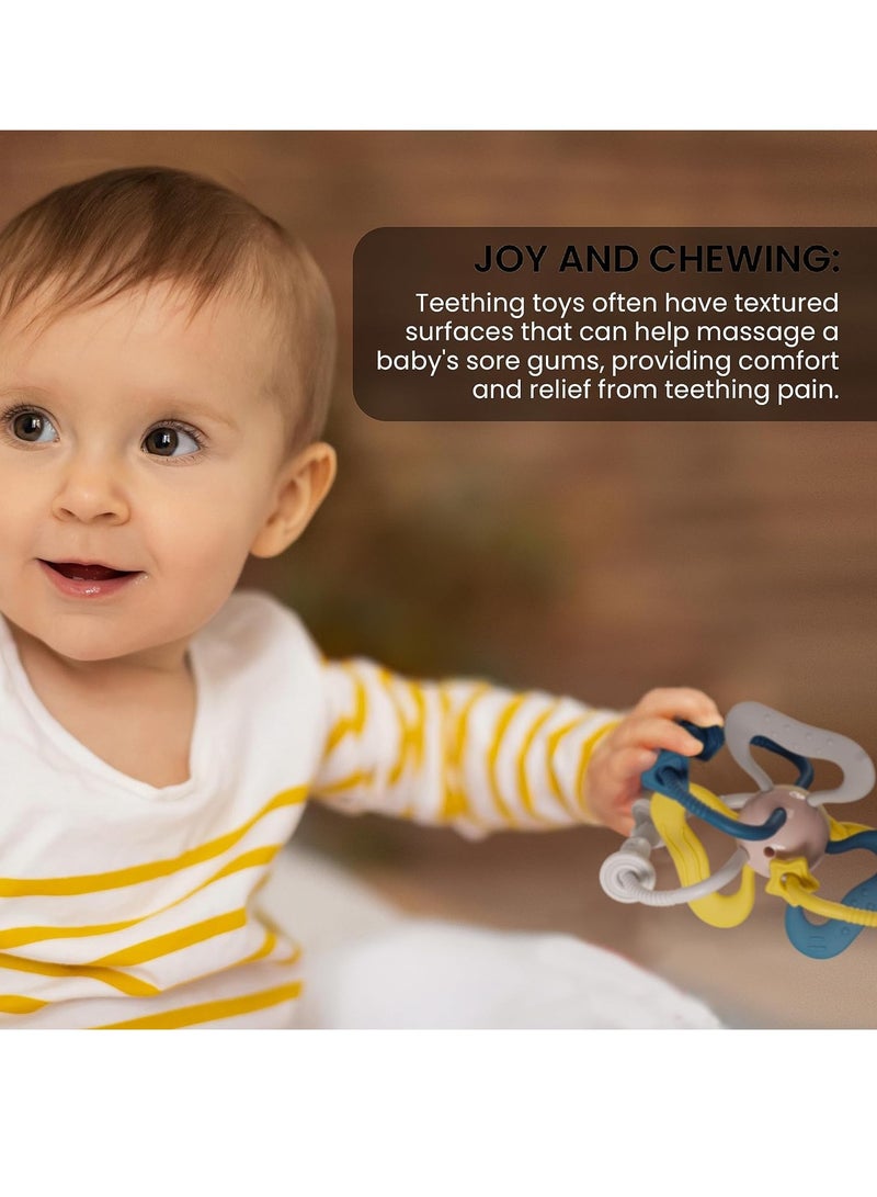 Baybee Silicone Baby Teether Toys for Teething Gums, Manhattan Teething Rattle Toy with Loops Ring, 100% Food Grade Silicone Teether Toy,Chew Teether for Boy,Girl - Image 3