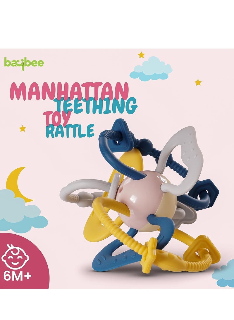 Baybee Silicone Baby Teether Toys for Teething Gums, Manhattan Teething Rattle Toy with Loops Ring, 100% Food Grade Silicone Teether Toy,Chew Teether for Boy,Girl - Image 2