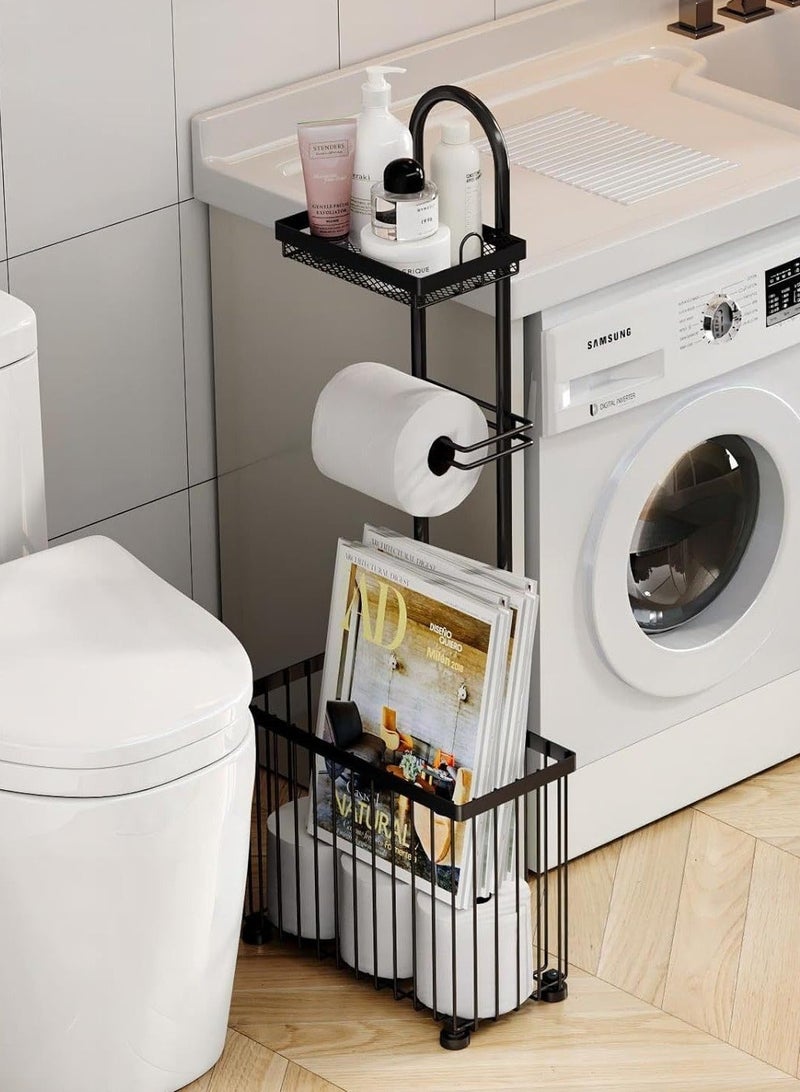 WALALLA Freestanding Toilet Paper Holder Toilet Tissue Rack Scroll Stand Roll Dispenser with Storage Shelf Reserve for Phone Tablet Magazine Bathroom Organizer Bath Tissue Organizer - Image 1