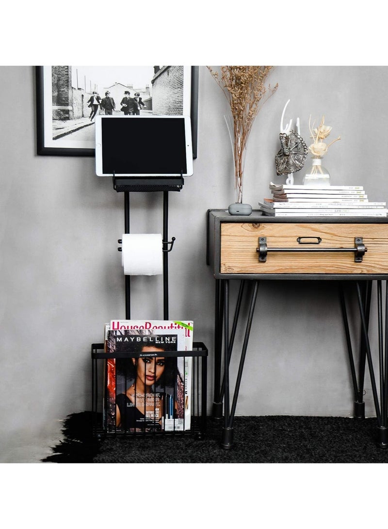 WALALLA Freestanding Toilet Paper Holder Toilet Tissue Rack Scroll Stand Roll Dispenser with Storage Shelf Reserve for Phone Tablet Magazine Bathroom Organizer Bath Tissue Organizer - Image 3