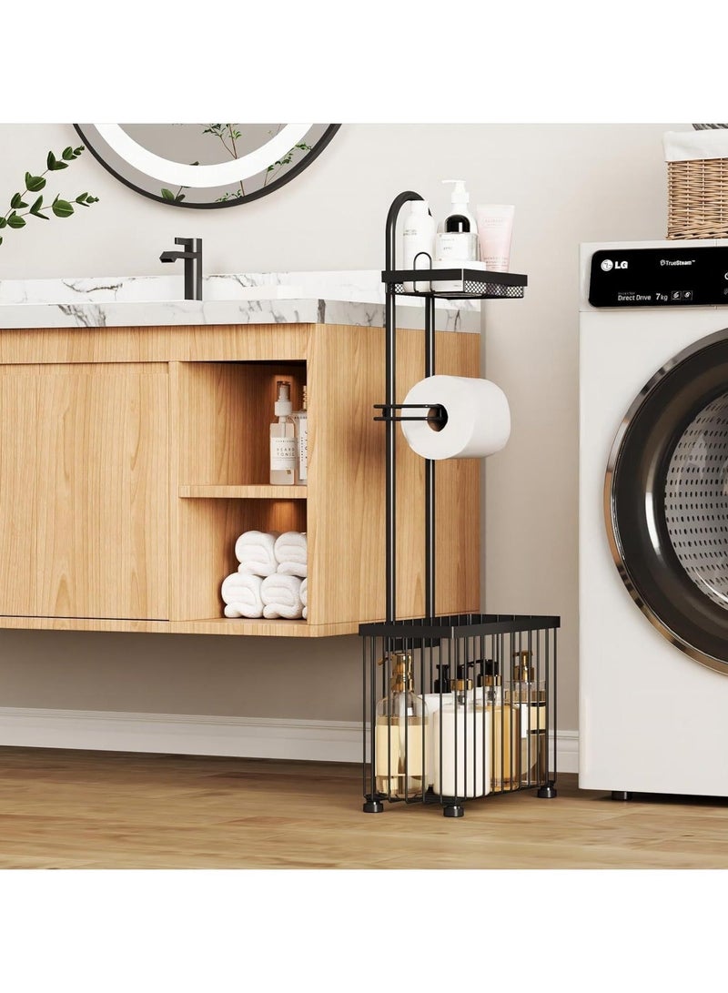 WALALLA Freestanding Toilet Paper Holder Toilet Tissue Rack Scroll Stand Roll Dispenser with Storage Shelf Reserve for Phone Tablet Magazine Bathroom Organizer Bath Tissue Organizer - Image 2