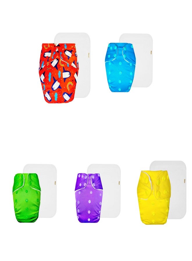 حفاضات دمبلدو القماشية الممتازة مع حشوة قطنية (عبوة من 5) | شعور بالجفاف والراحة | قابلة لإعادة الاستخدام والغسل | سهلة التنظيف | مثالية لفصل الصيف الهندي | من 3 أشهر إلى 3 سنوات | مناسبة للجنسين - Image 1