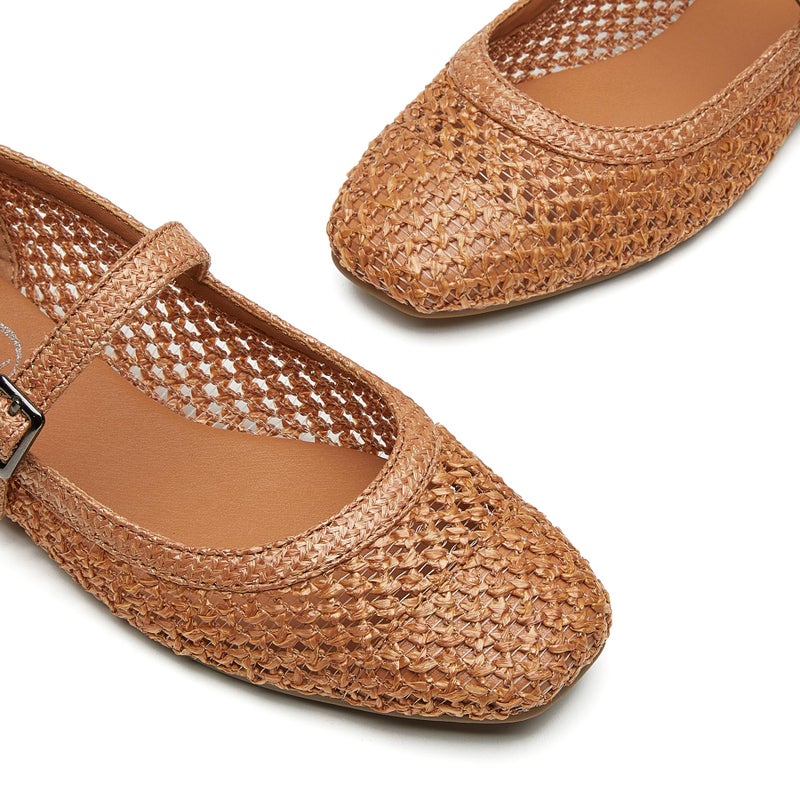 Trary Mary Jane Shoes Women Woven Flats for Women Ballet Flats Shoes Squared Toe Mary Jane Flats Ankle Strap Dressy Comfortable Brown Size 10 - Image 3