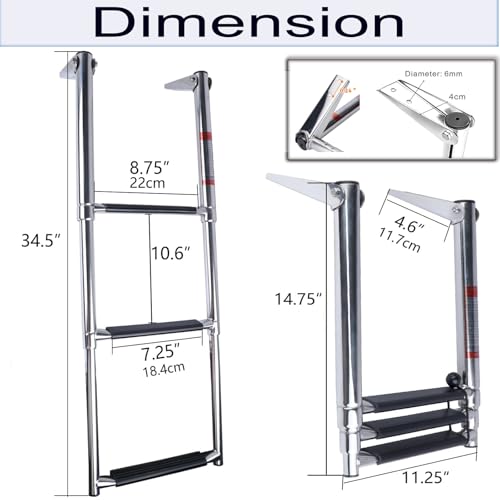 Amarine Made Amarine-made 3 Step Stainless Steel Telescoping Boat Ladder Swim Step - Image 3