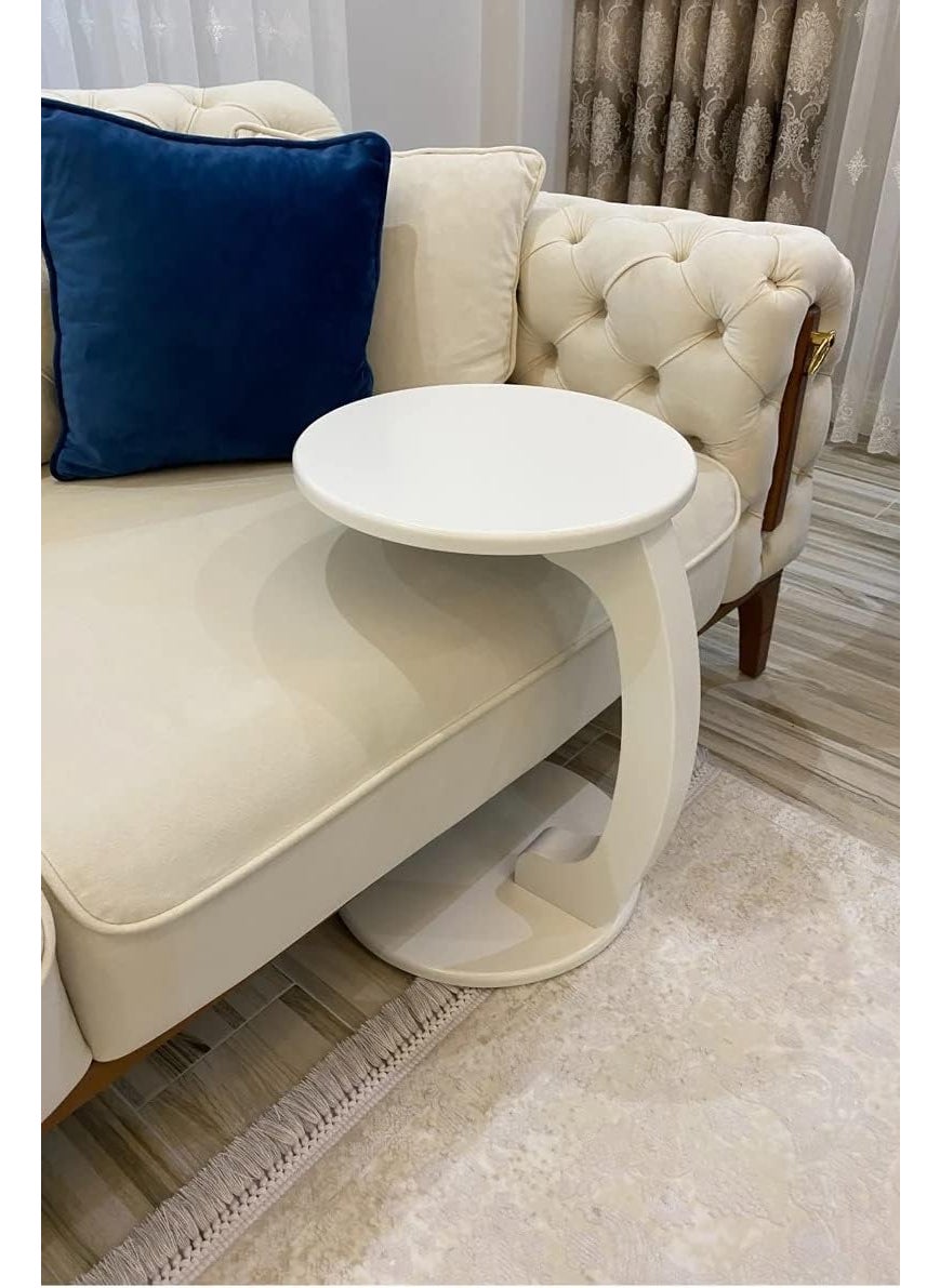 CROWN ART SHOPPEE CROWN ART SHOPPEE CShape Round Table of Modren Style with Engineered Wood for Space Saving Storage for Living Room Bed Room Office Farm House etc White v  - Image 1