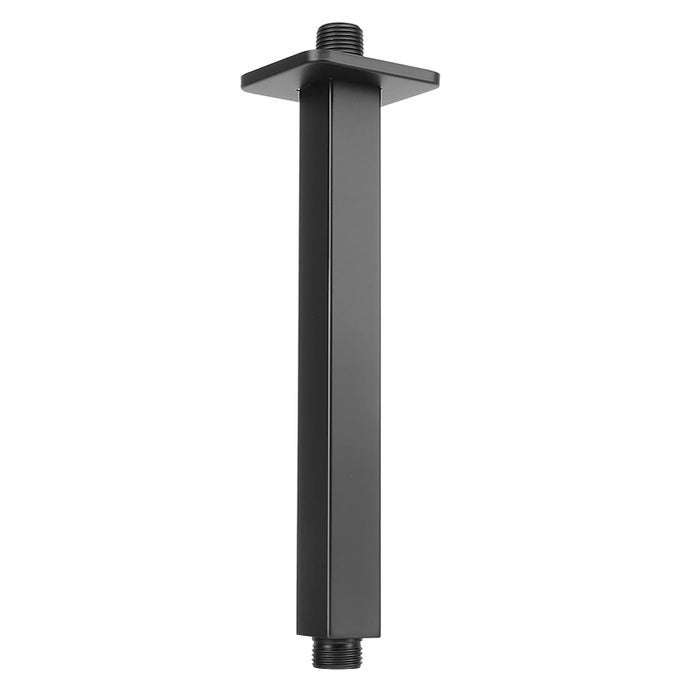 CEILING MOUNTED SHOWER ARM RAIN SHOWER SQUARE EXTENSION ARM WITH FLANGE AND TEFLON TAPE STAINLESS STEEL CEILING MOUNT SHOWER EXTENDER 8 INCH MATTE BLACK