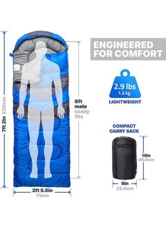 Arabest Sleeping Bags for Adults & Kids, Ultralight Backpacking Sleeping Bag for Hiking Cold Weather & Warm, Lightweight Compact, Summer & Winter, Girls Boys 1 & Double 2 Person, Ocean Blue with Stripes  - Image 2