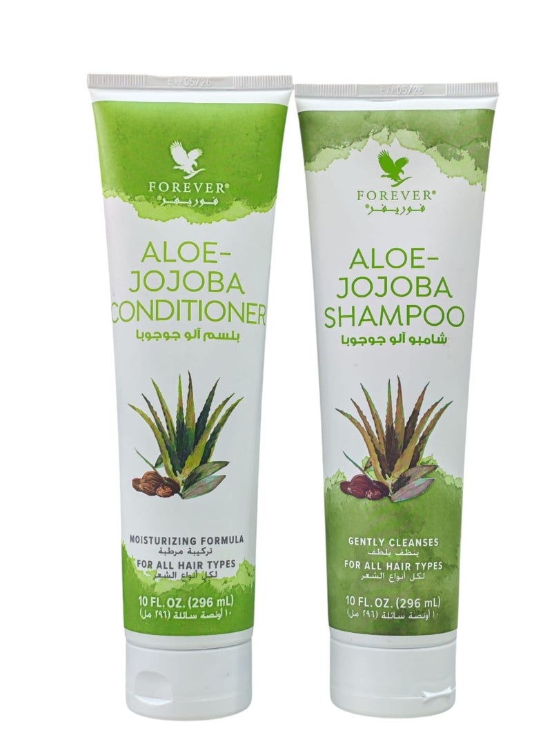 فورإيفر شامبو 296 مل وبلسم 296 مل  ألو جوجوبا من فوريفر  ترطيب وتغذية لجميع أنواع الشعر