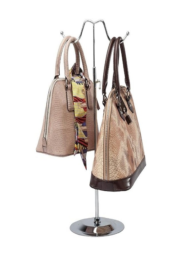 DOOR STEP SHOPPING Adjustable Metal Purse Display Stand with Double Hook, Stainless Steel, for Purse, Handbag, Wig, Hat - Image 1