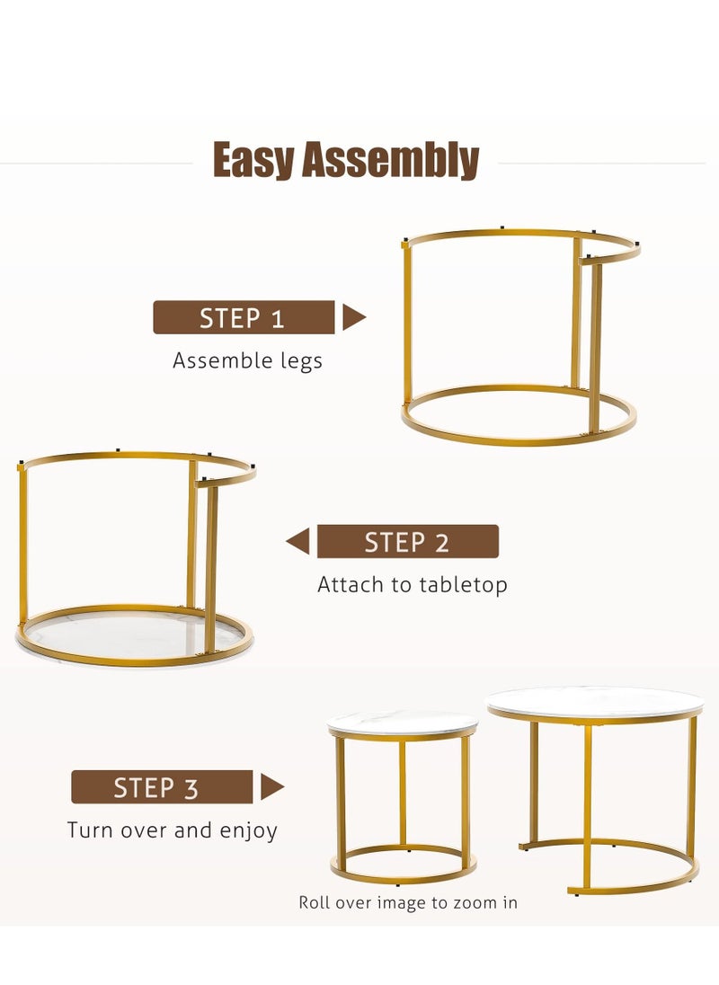 XiuWoo - Set of 2 Modern Round Nesting Side Table Wood Coffee and Snack End Table with Metal Frame Accent Tea Table for Living Room Reception Room and Office Room - Image 1
